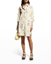 Max Mara Osella Monogram Lemon-Print Shirtdress at Neiman Marcus