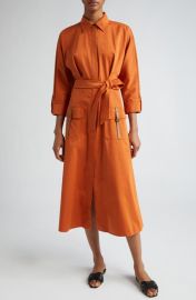 Max Mara Sibari Belt Pocket Detail Cotton Blend Shirtdress at Nordstrom