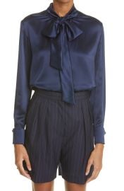 Max Mara Tenebre Tie Neck Long Sleeve Silk Blouse in Ultramarine at Nordstrom