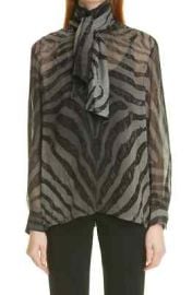 Max Mara Tritone Animal Print Tie Neck Silk Zebra Scarfneck Blouse MSRP835 eBay at eBay