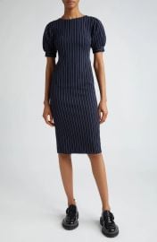 Max Mara Tunica Pinstripe Puff Sleeve Sheath Dress in Ultramarine at Nordstrom