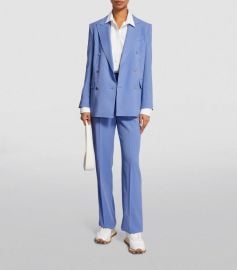 Max Mara Wool Double Breasted Blazer in Light Blue at Harrods