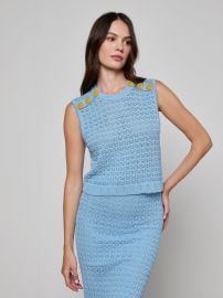 Max Pointelle Knit Top in Pale BlueGold L39AGENCE at L'Agence