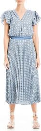 Max Studio Flutter Sleeve Pleated Midi Dress at Nordstrom Rack