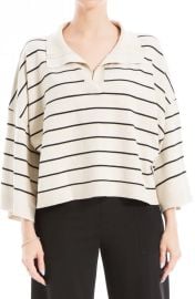 Max Studio Stripe Johnny Collar Crop Sweater at Nordstrom Rack