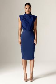 Maxine Crepe Midi Dress Navy Blue at Alieva