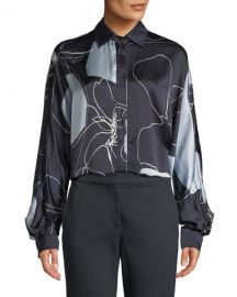 Maxmara Renna Abstract-Print Silk Button-Front Blouse at Neiman Marcus