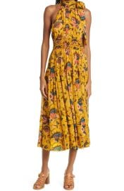 Maya Floral Halter Neck Silk Midi Dress at Nordstrom