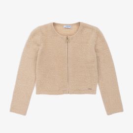 Mayoral Beige Faux Fur Zip Up Cardigan at Childrensalon