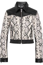 McQ Alexander McQueen Cropped Smooth and Snake effect Leather Jacket at The Outnet