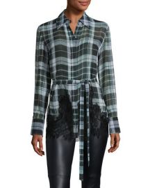 McQ Alexander McQueen Fluid Tartan Plaid Silk Blouse  Green at Neiman Marcus