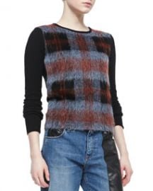 McQ Alexander McQueen Mohair Plaid-Front Crewneck Sweater at Neiman Marcus