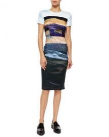 McQ Alexander McQueen Short-Sleeve Landscape-Print Body-Conscious Dress at Neiman Marcus