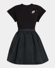 McQueen Crystal Flower Short-Sleeve Flare Mini Dress at Neiman Marcus