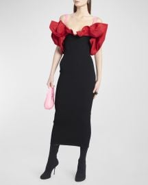 McQueen Knit Midi Dress with Colorblock Ruffle Detail at Neiman Marcus