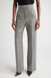 McQueen Micro Houndstooth Pleated Wool & Mohair Straight Leg Trousers at Nordstrom
