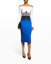 McQueen Off-The-Shoulder Corset Jacquard Midi Dress at Neiman Marcus