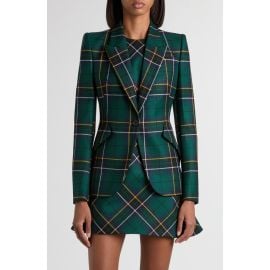 McQueen Tartan Peak Shoulder Wool Blazer at Nordstrom