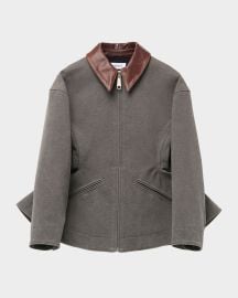 McQueen Waisted Canvas Full-Zip Jacket with Lambskin Collar at Neiman Marcus