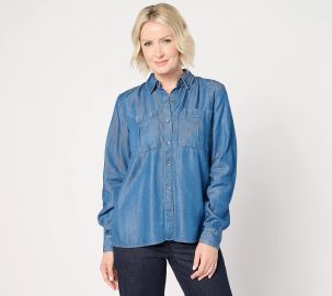 Me by Jennie Garth Dorian Indigo Denim Shirt - QVCcom at QVC