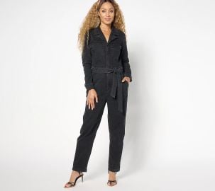 Me by Jennie Garth Regular Washed Black Denim Jumpsuit at QVC