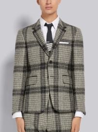 Medium Grey Grid Windowpane Check British Wool Classic Sport Coat at Thom Brown