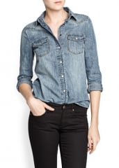 Medium wash denim shirt at Mango