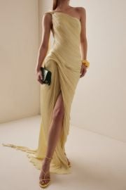Meissa Yellow Asymmetrical Ruched Maxi Dress at Miss Rosier