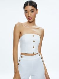 Mel Denim Button Up Bustier In Off White Alice And Olivia at Alice + Olivia