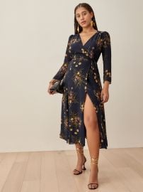 Melba Dress - Long Sleeve Midi Georgette  Reformation at Reformation