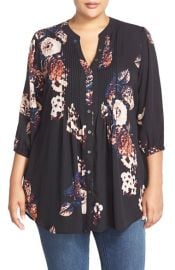 Melissa McCarthy Seven7 Belted Floral Print Pintuck Blouse at Nordstrom