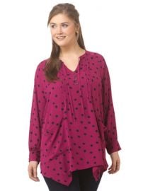 Melissa McCarthy Seven7 Pintuck Sharkbite Top in Splattered Dots at Gwynnie Bee