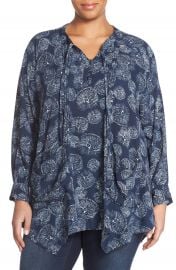 Melissa McCarthy Seven7 Vivian Print Pintuck Handkerchief Hem Top at Nordstrom