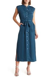 Melloday Sleeveless Button Front Satin Shirtdress in Dark Blue at Nordstrom Rack