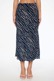 Melody Slip Midi Skirt in Navy Cream Wavy at Dynamite