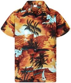Men's Surfing-Shirt Short-Sleeve Casual-Button-Down Hawaii-Vacation Palms Sunset at Amazon