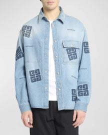 Men\'s 4G Embroidered Denim Sport Shirt at Neiman Marcus