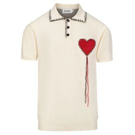 Men\'s Apricot Retro Heart Embroidered Tassel Knit Polo Shirt at Oxknit