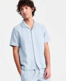 Men\'s Aqua Geo Cotton Camp Shirt, Macy\'s Exclusive at Macys