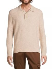 Men\'s Long-Sleeve Knit Polo Top - Heather Soft Peacan Brown - at Saks Fifth Avenue