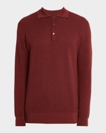 Men\'s Merino Wool Popcorn Stitch Polo Sweater at Neiman Marcus