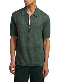 Men\'s Nino Linen Rib-Knit Half-Zip Polo Sweater - Blue Green - at Saks Fifth Avenue