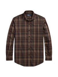 Men\'s Plaid Cotton Twill Button-Front Shirt - Khaki Wine Multi - at Saks Fifth Avenue