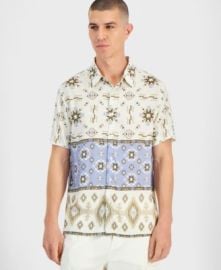 Men\'s Santa Fe Relaxed Fit Short Sleeve Button-Front Aztec Shirt at Macys