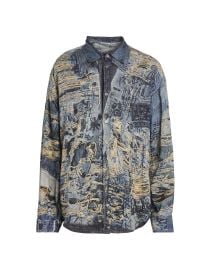 Men\'s Setar Torn Scribble Printed Linen Shirt - Denim Blue - at Saks Fifth Avenue