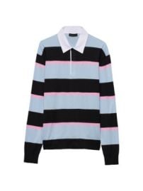 Men\\\'s Striped Silk and Cotton Polo Shirt - Blue Black - at Saks Fifth Avenue