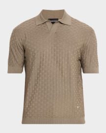 Men\'s Wool Basketweave Jacquard Polo Sweater at Neiman Marcus
