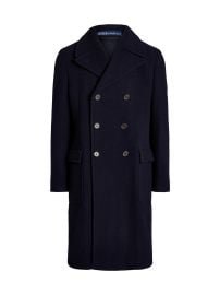 Men\'s Wool-Blend Double-Breasted Topcoat - Navy - at Saks Fifth Avenue
