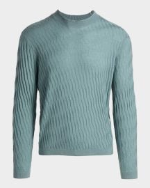 Men\'s Wool Tonal Jacquard Crewneck Sweater at Neiman Marcus
