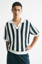 Men’s Cream/striped Relaxed-Fit Open-Knit Polo Shirt | H&M US at H&M